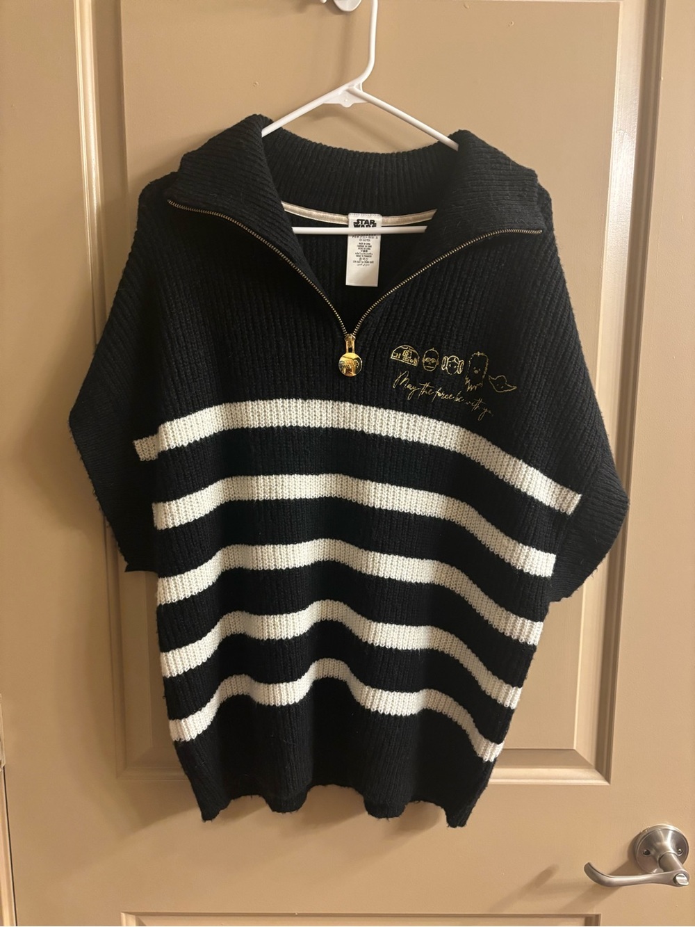 Star Wars Black & White Striped Half-Zip Women's Sweater